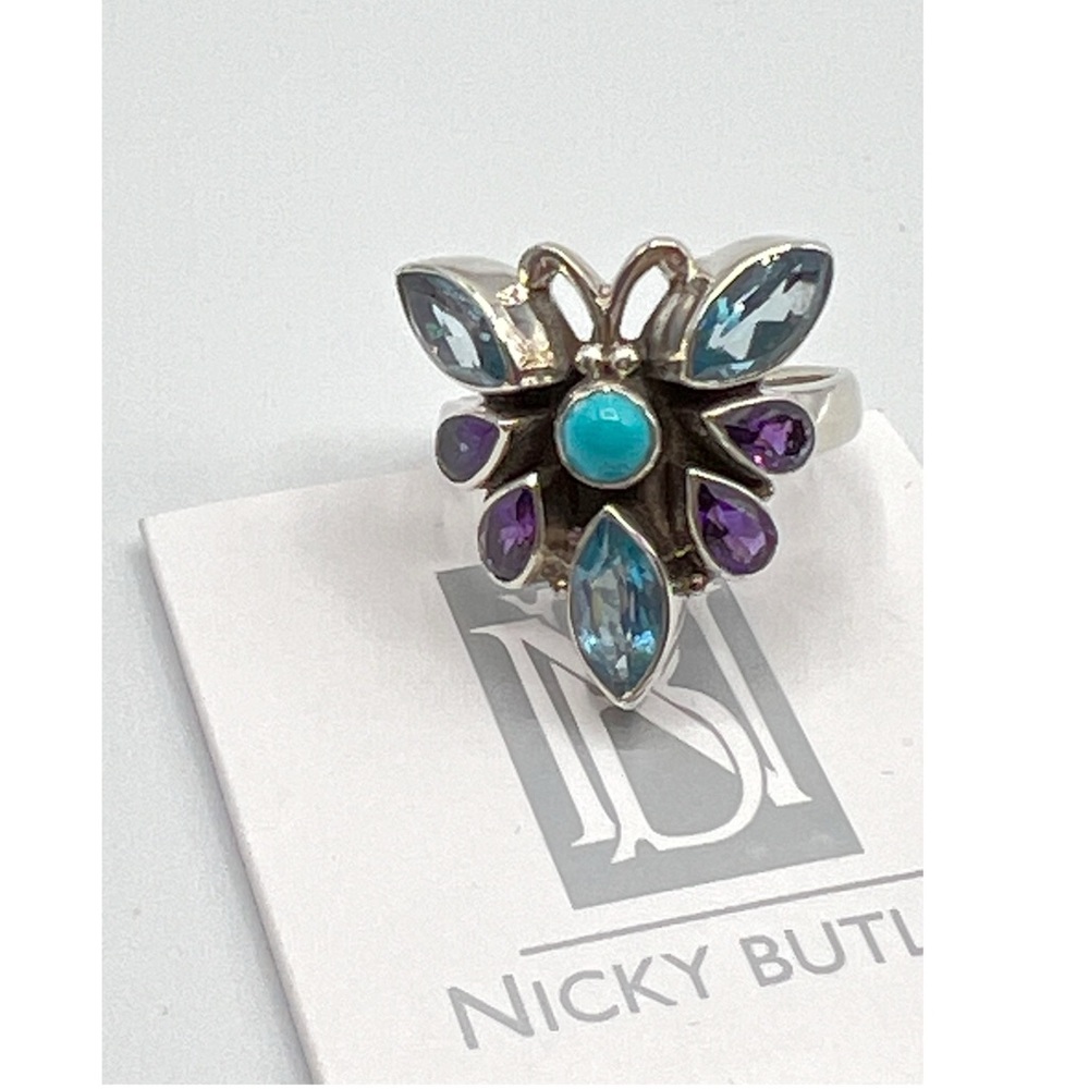 🌟Nicky Butler 925 Sterling Silver Sky Blue Topaz Turquoise Butterfly Rin…